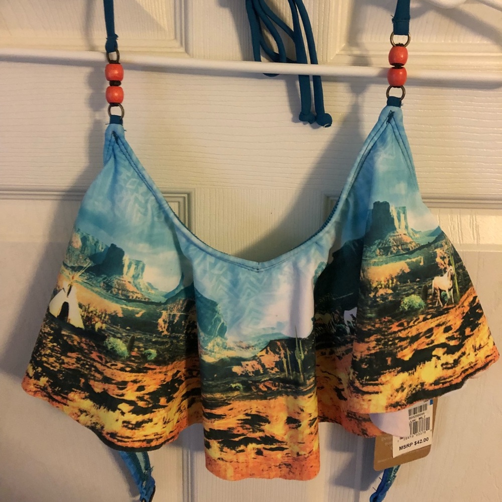 Hobie Western Blue Bikini Flounce top